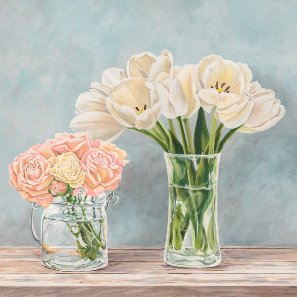 Remy Dellal, Fleurs et Vases Aquamarine I