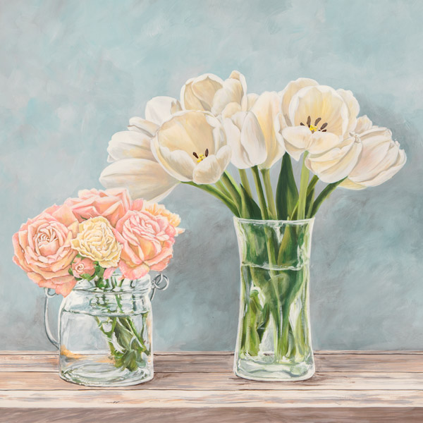 Remy Dellal, Fleurs et Vases Aquamarine I
