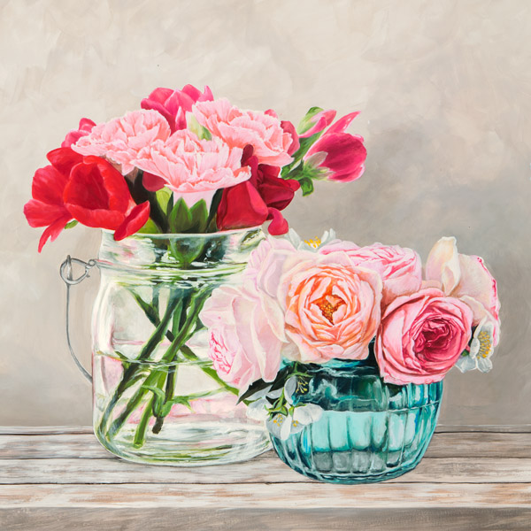 Remy Dellal, Fleurs et Vases Blanc I