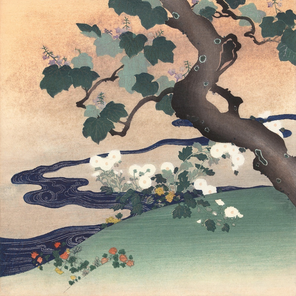 Tsukioka Kôgyo, Tree, Stream and Flowers