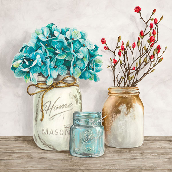 Jenny Thomlinson, Floral composition with Mason Jars I