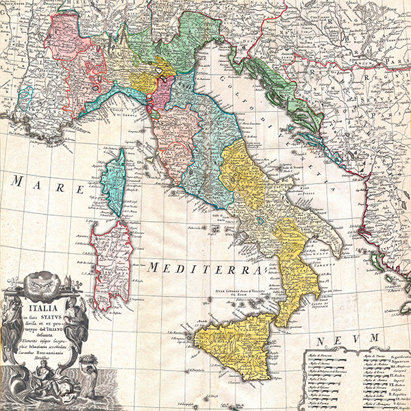 Johann Homann, Map of Italy, 1742