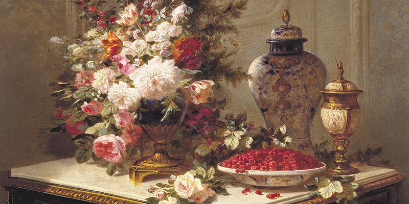 Jean-Baptiste Robie, Floral composition on a table (detail)
