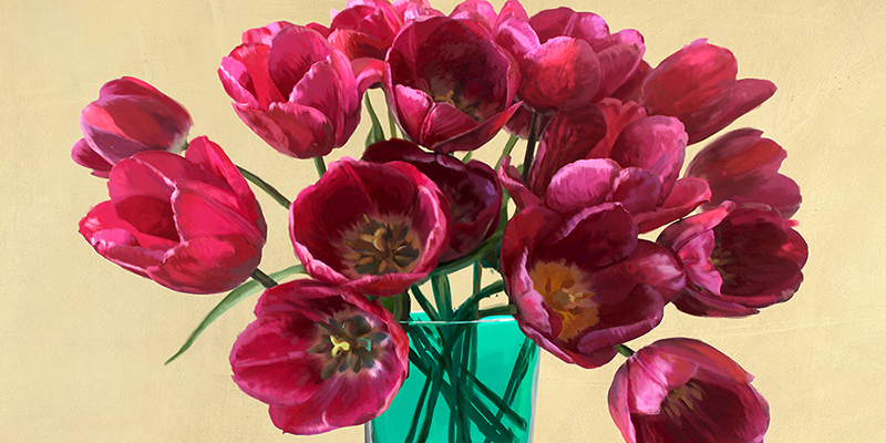 Andrea Antinori, Red Tulips in a Glass Vase (detail)