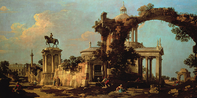 Canaletto, Capriccio of Roman Ruins with a Renaissance Church