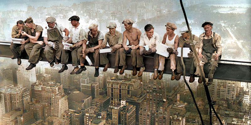 Charles C. Ebbets, Lunch atop a Skyscraper, New York 1932 (detail of colorized version)