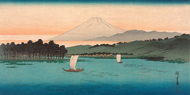 Hiroshige Ando, Fūkeiga, Sailboats on a river