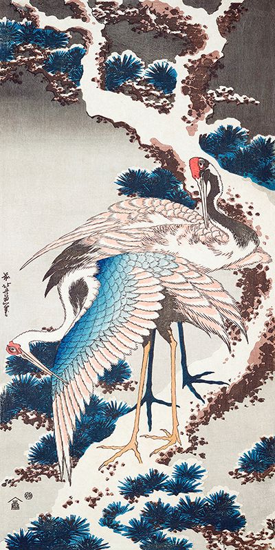 Katsushika Hokusai, Cranes on a Snowy Tree