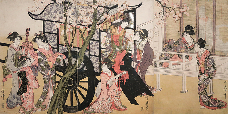 Utamaro Kitagawa, Courtesans admiring cherry blossoms