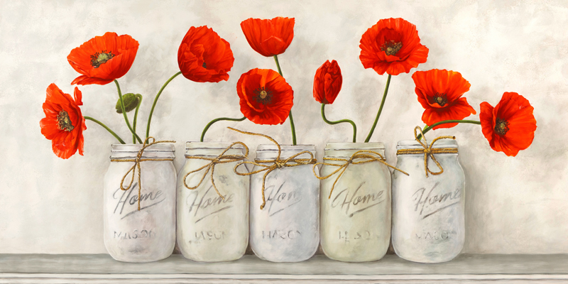 Jenny Thomlinson, Red Poppies in Mason Jars