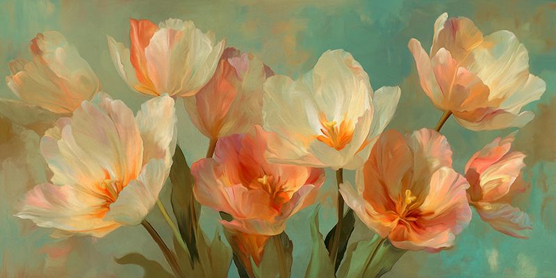 Luca Villa, Tulips on aqua background