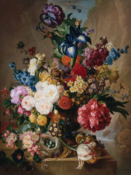 Jan Van Os, Poppies, Peonies and other Flowers in a Terracotta Vase
