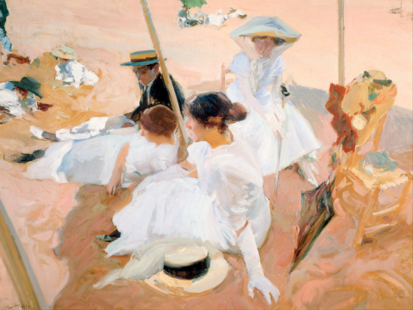 Joaquín Sorolla y Bastida, Under the awning, on the Beach at Zarauz