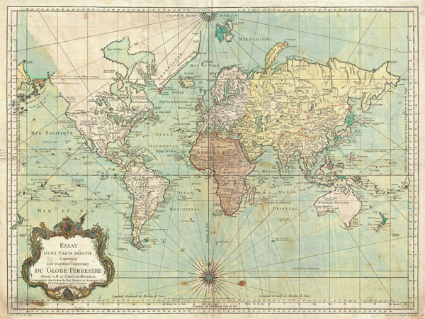 Jacques Nicolas Bellin, Essay d'une Carte reduite du Globe Terrestre, 1778