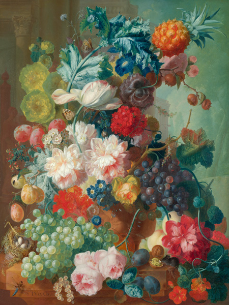 Jan Van Os, Fruit and Flowers in a terracotta Vase