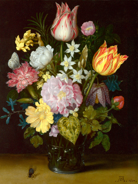 Ambrosius Bosschaert the Elder, Flowers in a glass vase
