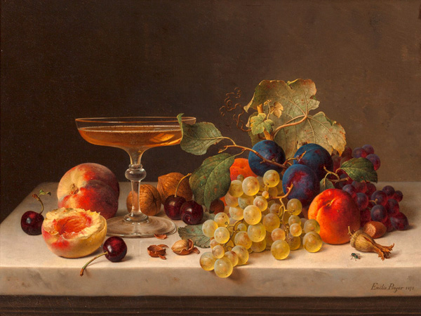 Emilie Preyer, Still life with summer fruits and champagne