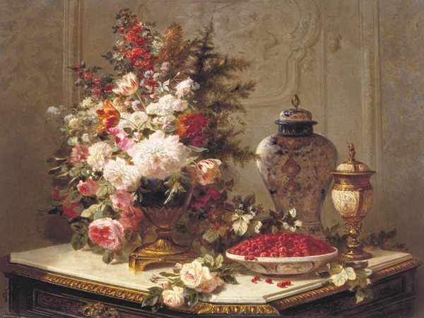 Jean-Baptiste Robie, Floral composition on a table (detail)