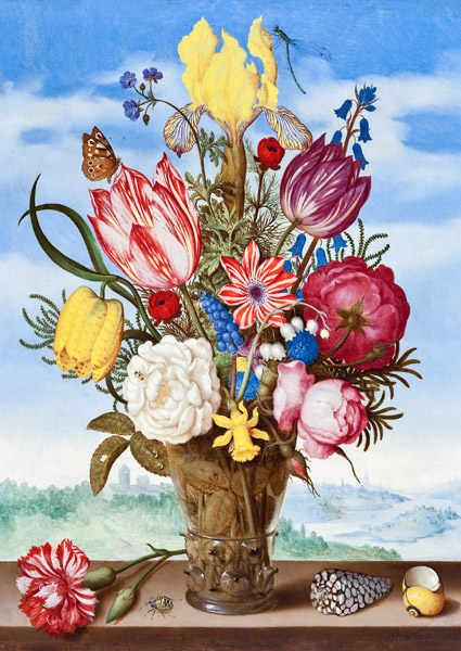Ambrosius Bosschaert the Elder, Bouquet of Flowers on a Ledge