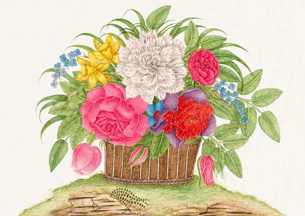 Anonymous, Basket of blooming flowers II