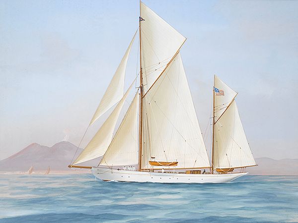 Antonio De Simone, The racing Ketch Xarifa in the Bay of Naples, 1913