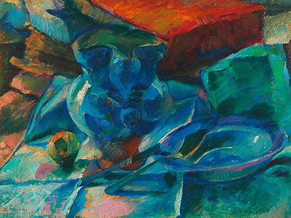 Umberto Boccioni, Natura morta di terraglie posate e frutta, 1915-1916
