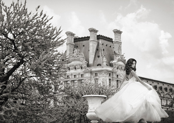 Haute Photo Collection, Young Woman at the Chateau de Chambord (BW)