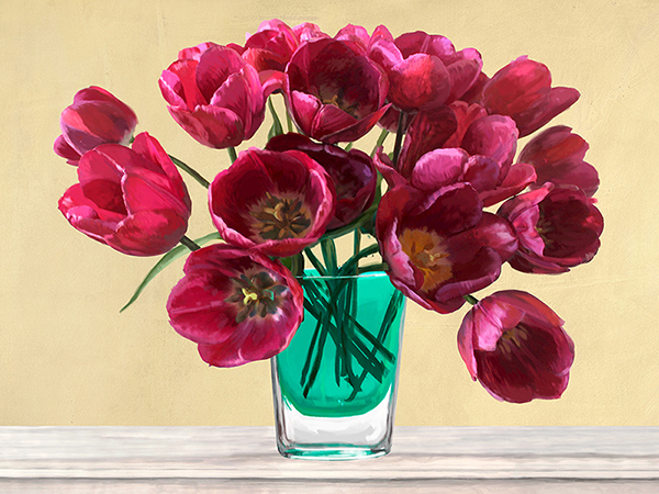 Andrea Antinori, Red Tulips in a Glass Vase