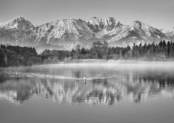 Frank Krahmer, Allgaeu Alps and Hopfensee lake, Bavaria, Germany (BW)