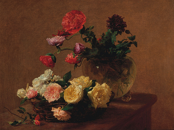 Henri Fantin-Latour, Poppies in a Crystal Vase and Roses in a Basket (detail)