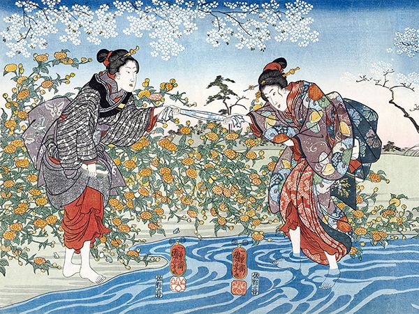Kuniyoshi Utagawa, Japanese girls by Ide Tama River, 1847