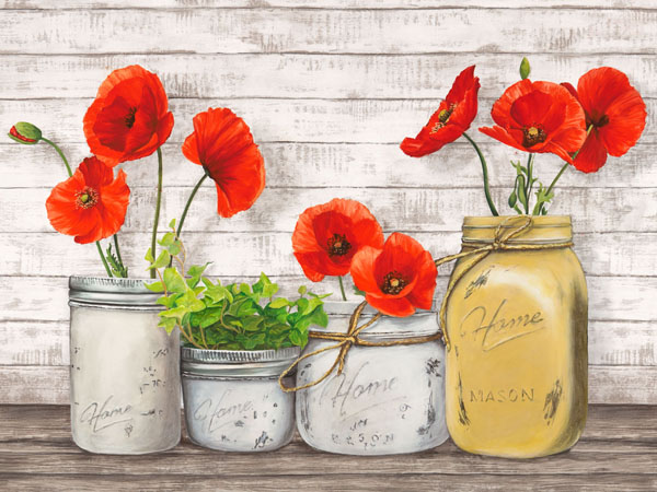 Jenny Thomlinson, Poppies in Mason Jars (detail)