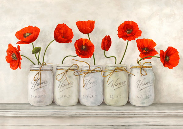 Jenny Thomlinson, Red Poppies in Mason Jars