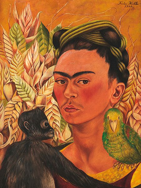 Frida Kahlo, Self-Portrait with Monkey and Parrot, 1942