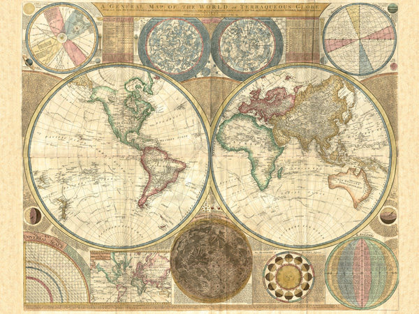 Samuel Dunn, Double hemisphere map of the world, 1794