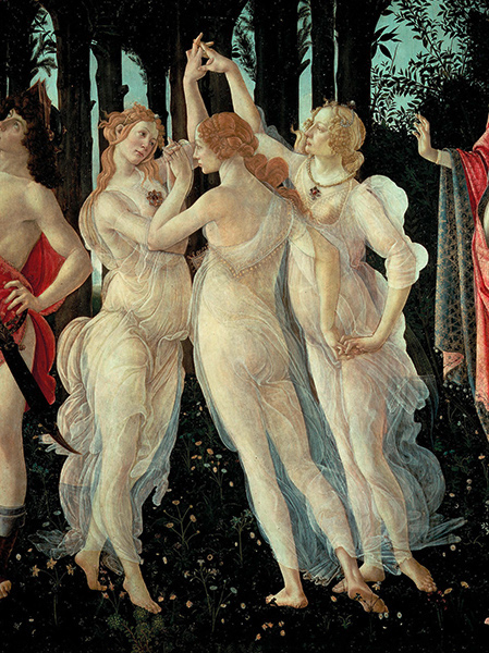 Sandro Botticelli, Le tre Grazie (detail of Primavera)